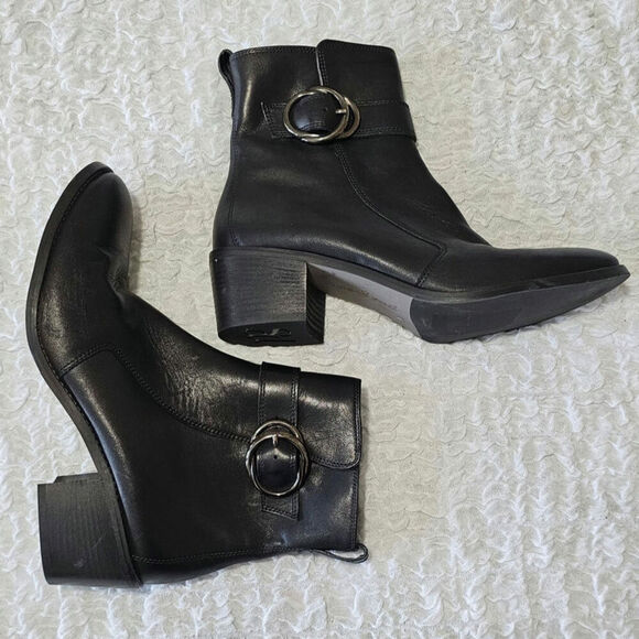 Paul Green Vanessa Block Heel Bootie Leather  black Ankle Boot sz 7.5 - Picture 3 of 6